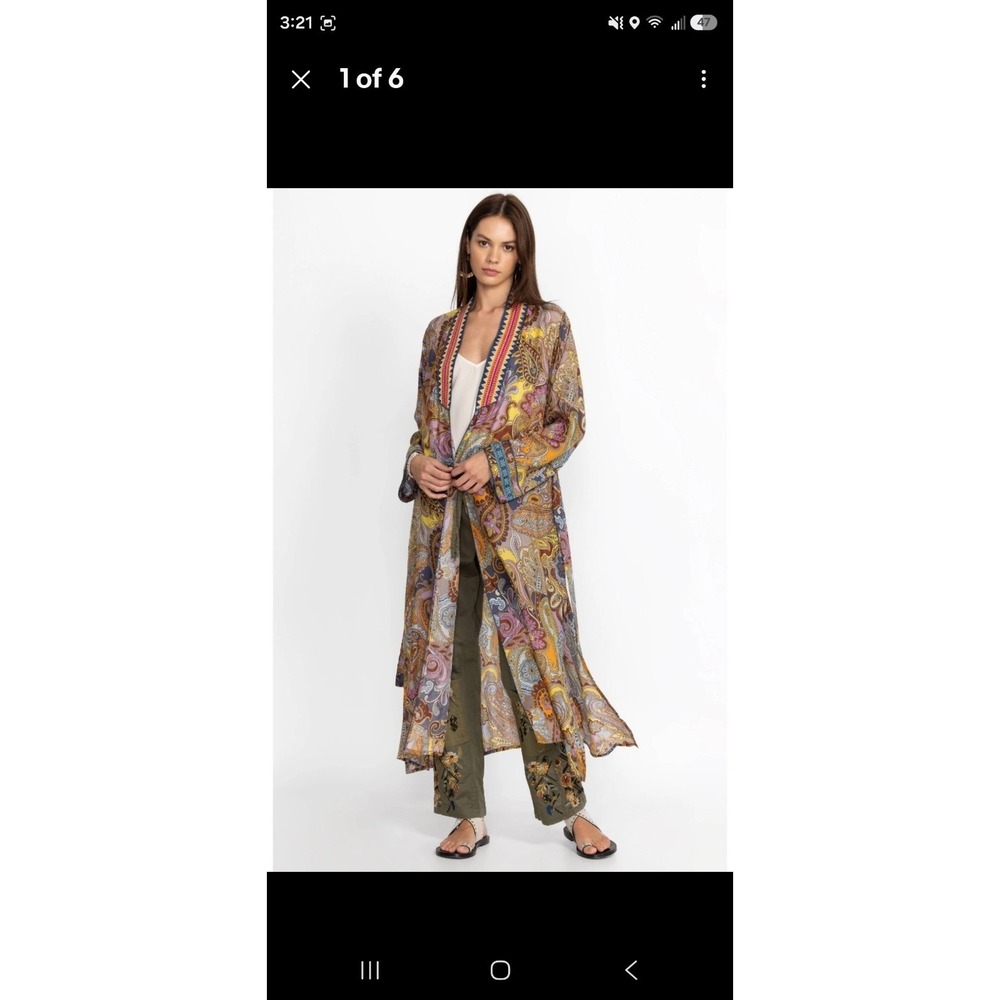 Johnny Was M Sandalwood Tove Kimono Duster 100% Silk Embroidery Pockets $435 - Picture 2 of 15